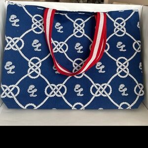 ESTEE LAUDER Blue White & Red Canvas Boat Beach Bag Shoulder Strap New